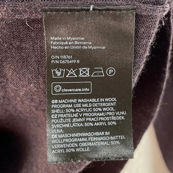 H&M Sweater Men's Sz S Dark Purple Pullover Cashmere V-neck Long Sleeve Stretch - Picture 11 of 12